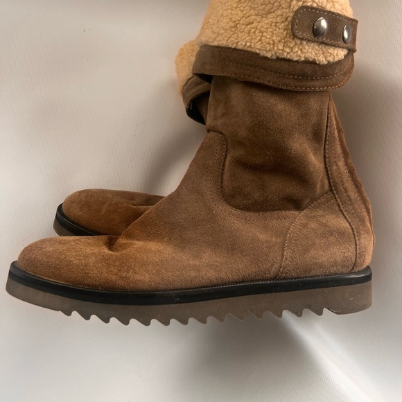 Aquatalia Perdi Weatherproof Taupe Suede lined shearling Cuff Ankle Boot 9 - Picture 10 of 15
